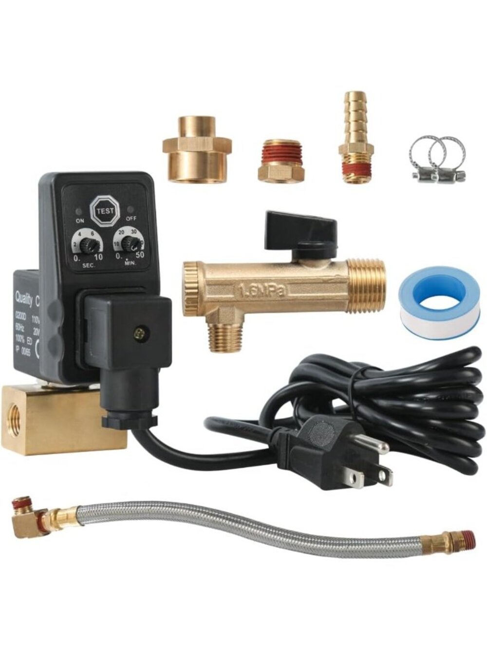 Automatic Electronic Air Compressor Drain Kit with Timer, Steel Tube & Ball